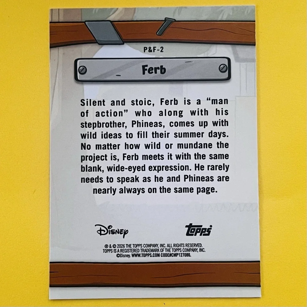 2026 Topps Disney Neon Ferb P&F-2 Phineas‎ and Ferb Insert Card